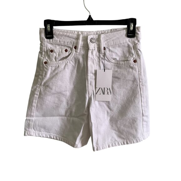 Zara NWT Women's TRF Mid Rise Regular Denim Shorts White Waist Size US: 0 (25) - Picture 1 of 11